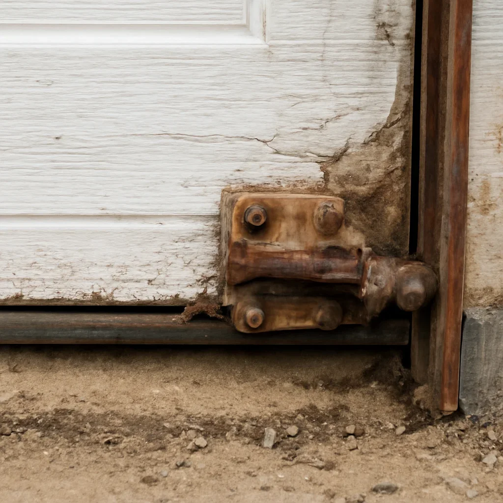 Close-up detail related to garage door problems common in rural langley properties