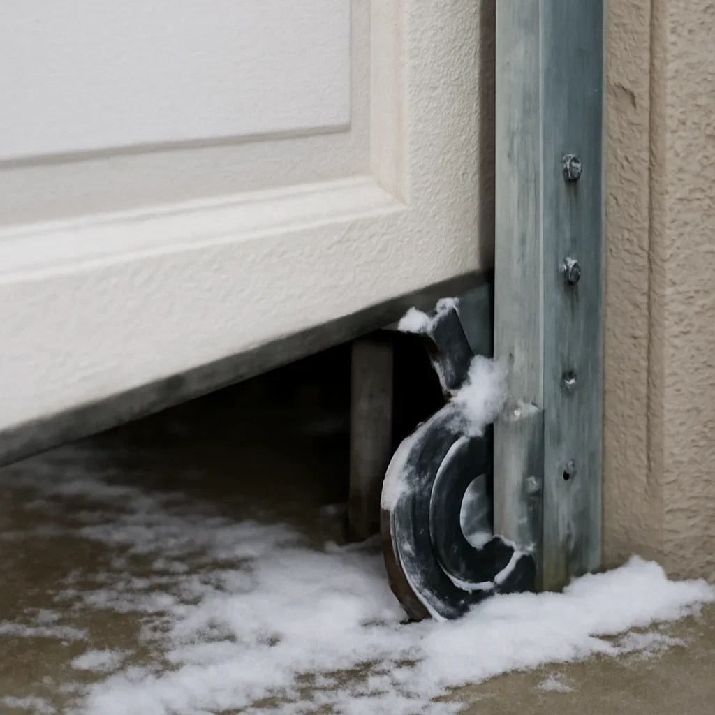 Close-up detail related to why garage doors go off track during langley winters