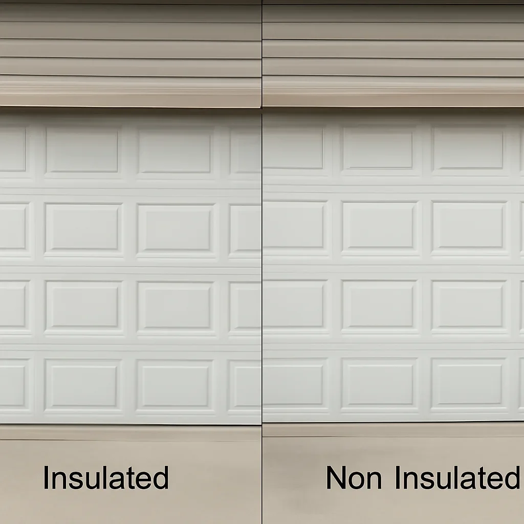 Side-by-side insulated and non-insulated garage doors