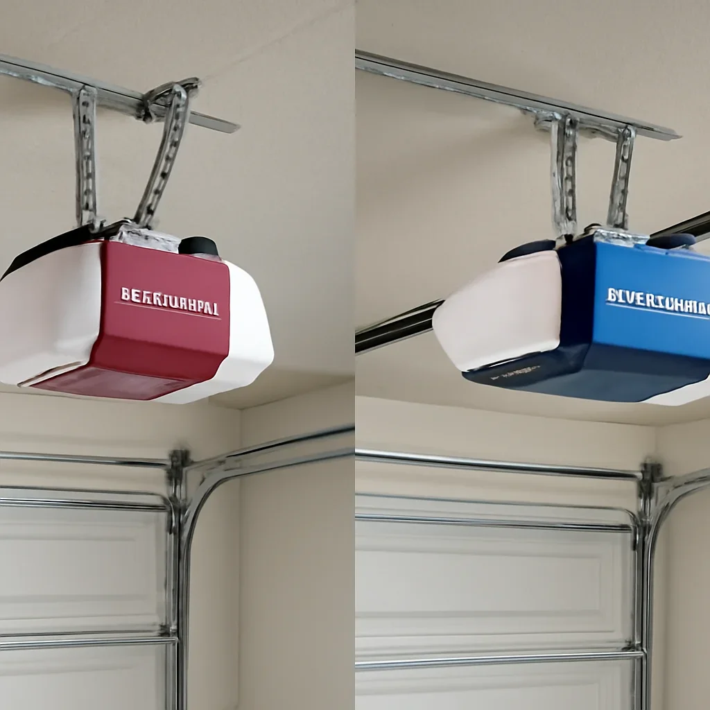 Side-by-side LiftMaster and Chamberlain garage door openers