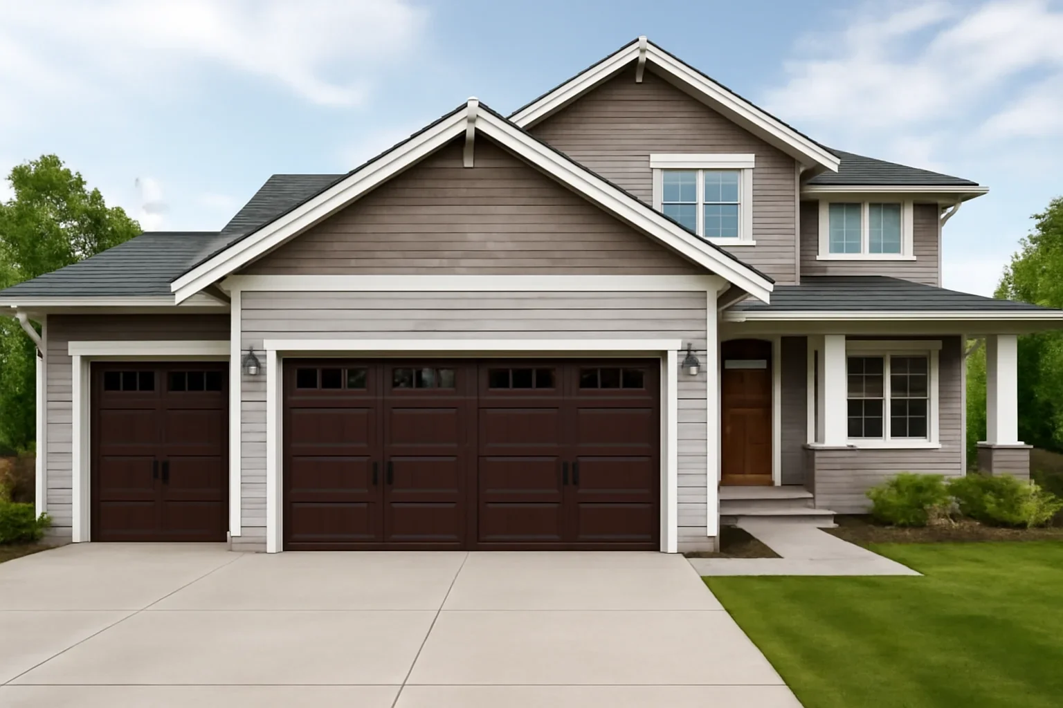 Custom garage doors installed on a residential home in Langley