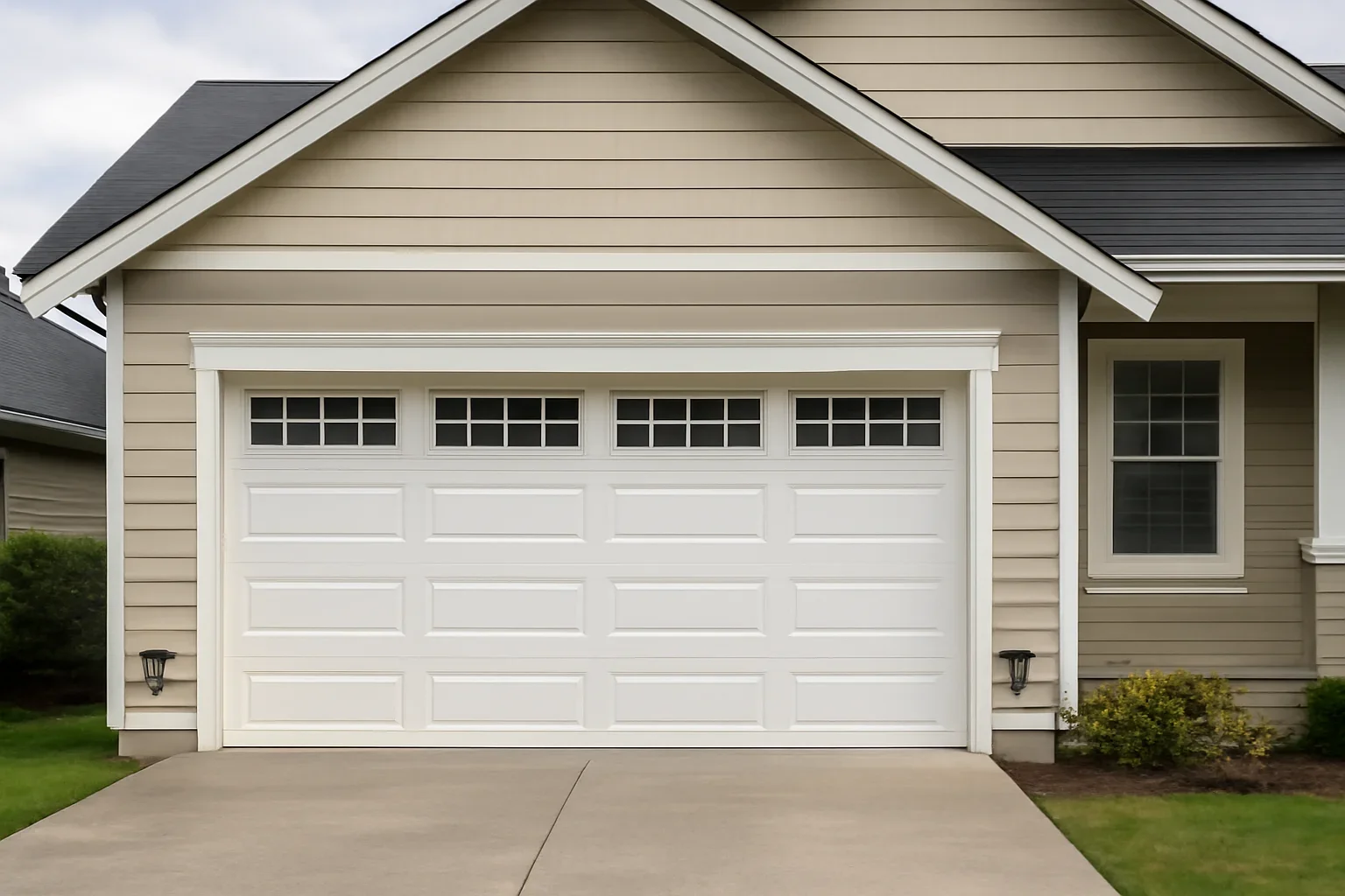 Garage door safety sensors installed near the floor of a residential garage in Langley