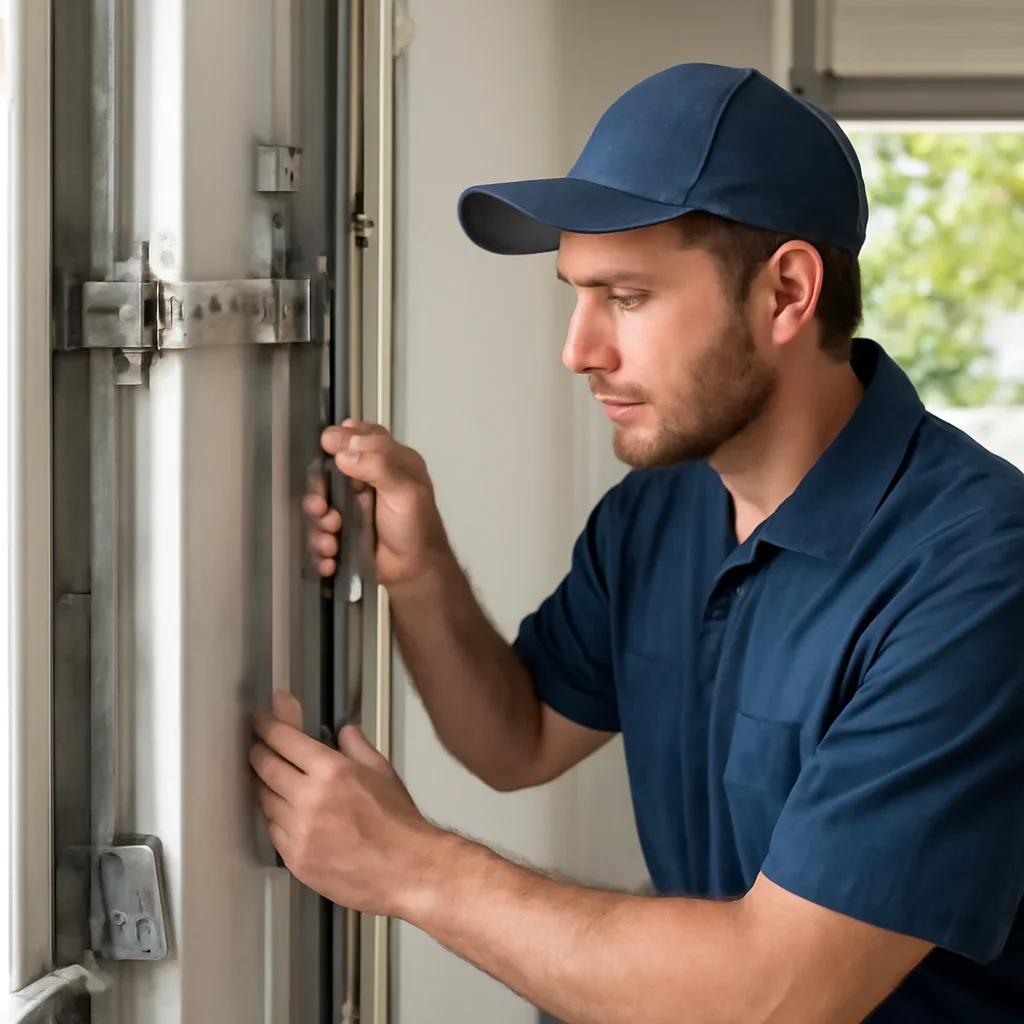 Close inspection of garage door track, roller, hinge, and bracket condition in Langley
