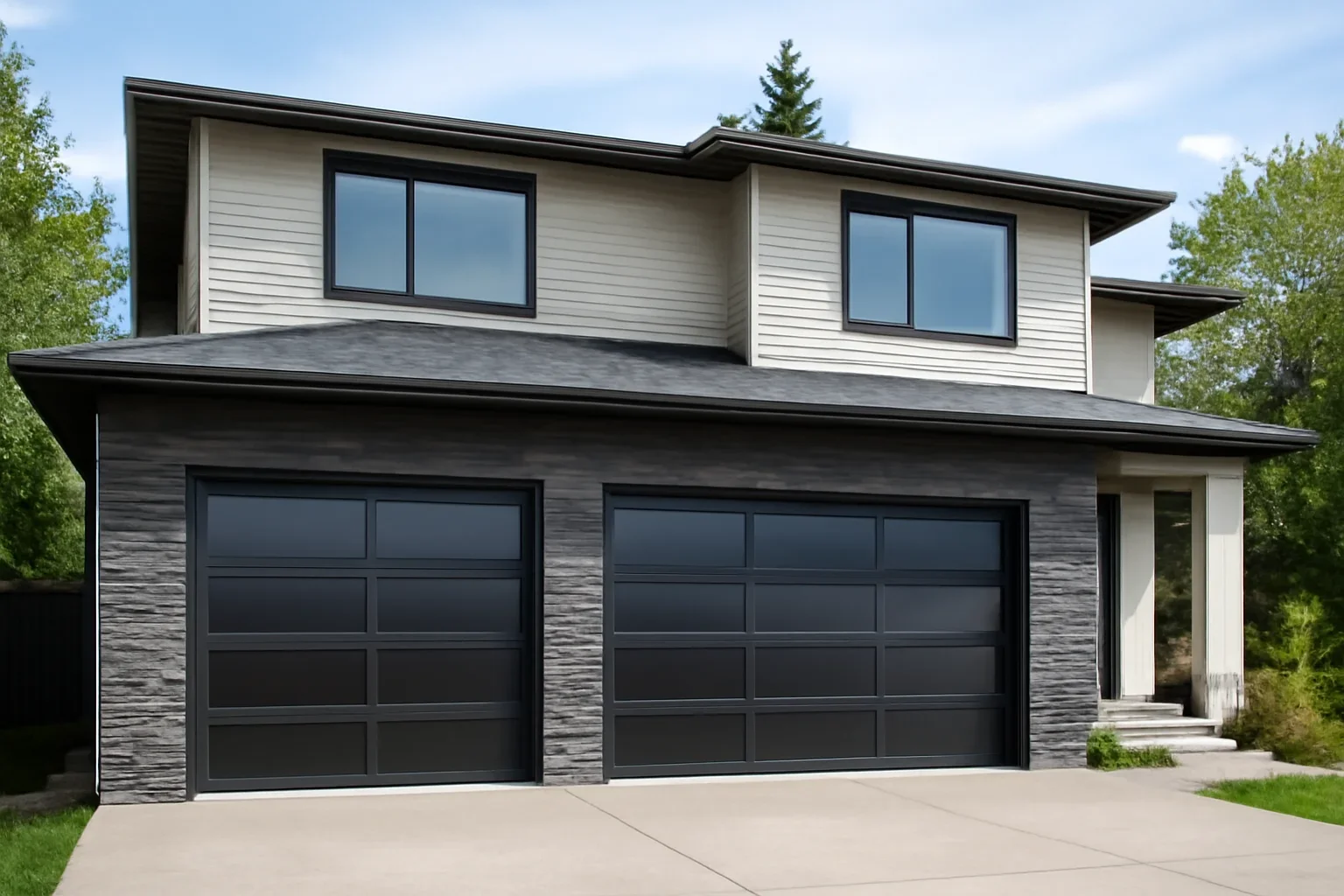 Modern garage doors installed on a contemporary Langley home