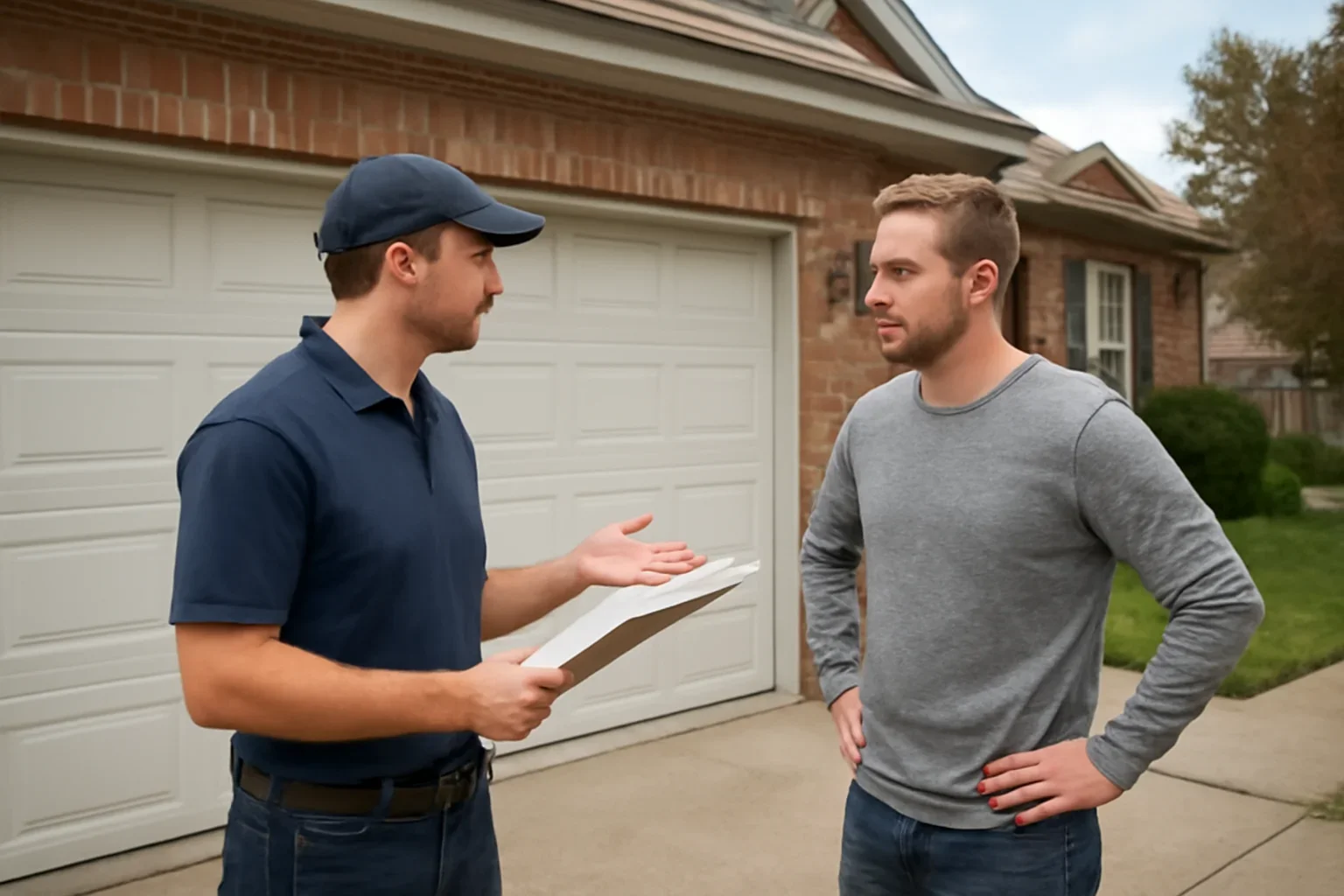 Emergency garage door repair assessment at a residential property in Aldergrove, British Columbia