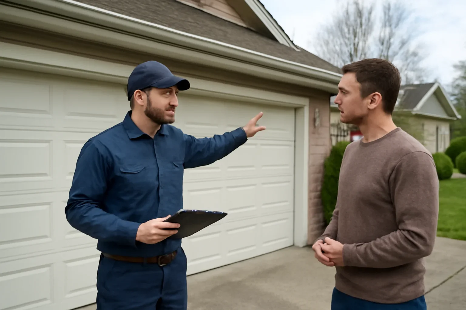 Garage door safety sensor repair assessment at an Aldergrove home