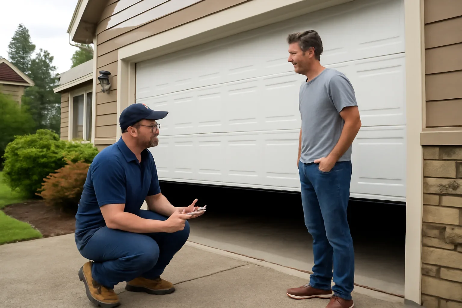 Emergency garage door repair assessment at a residential property in Brookswood, Langley