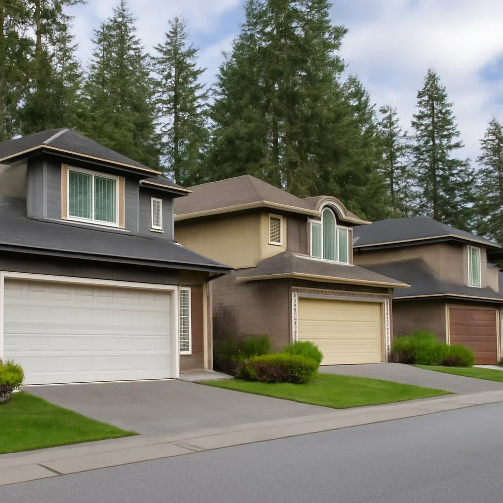 Garage door sections on Brookswood homes being reviewed for panel matching and alignment