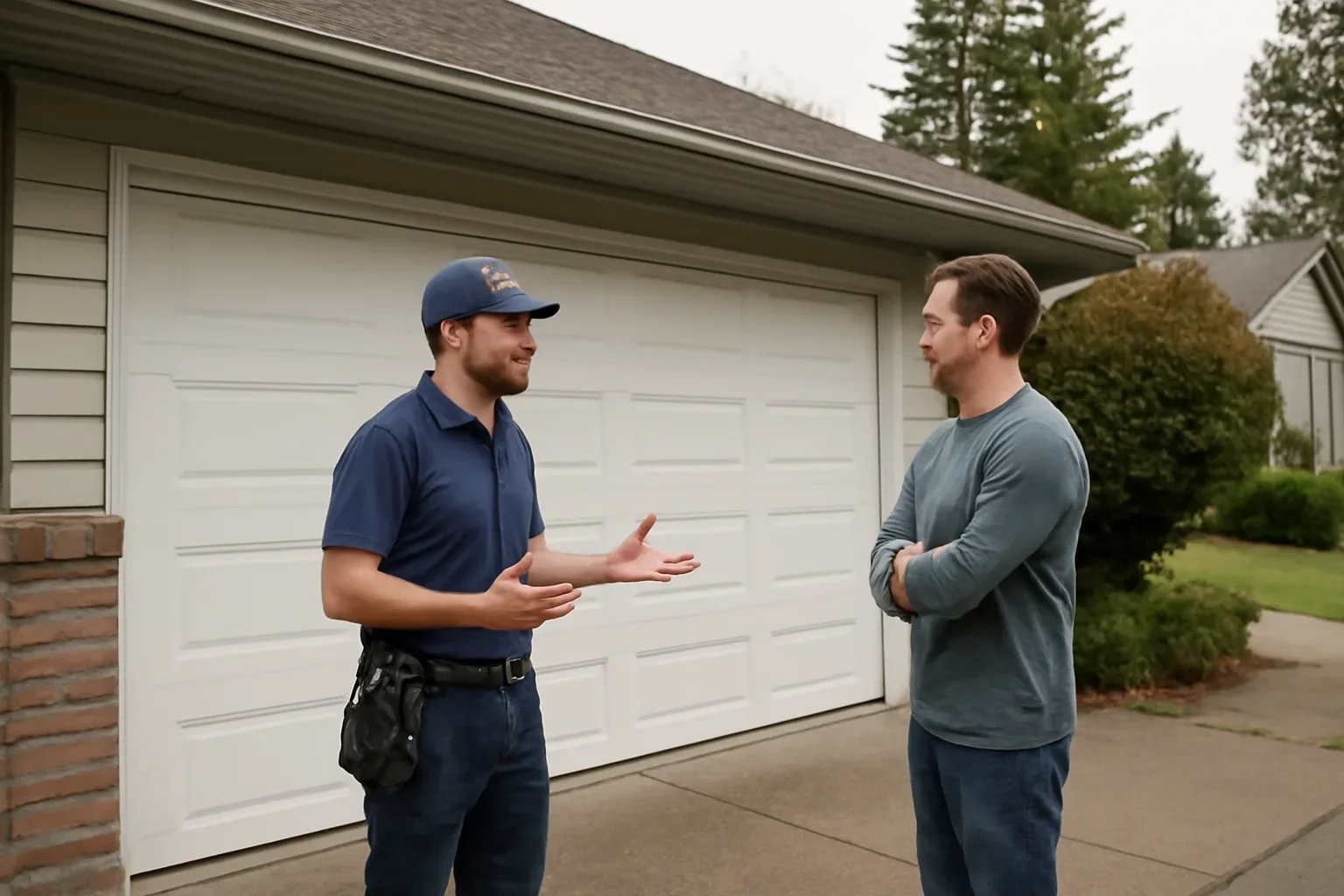 Garage door replacement planning at a mature detached home in Brookswood, Langley