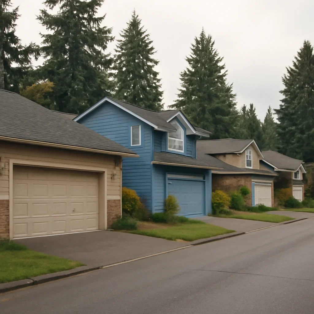 Garage doors on homes in Brookswood Langley
