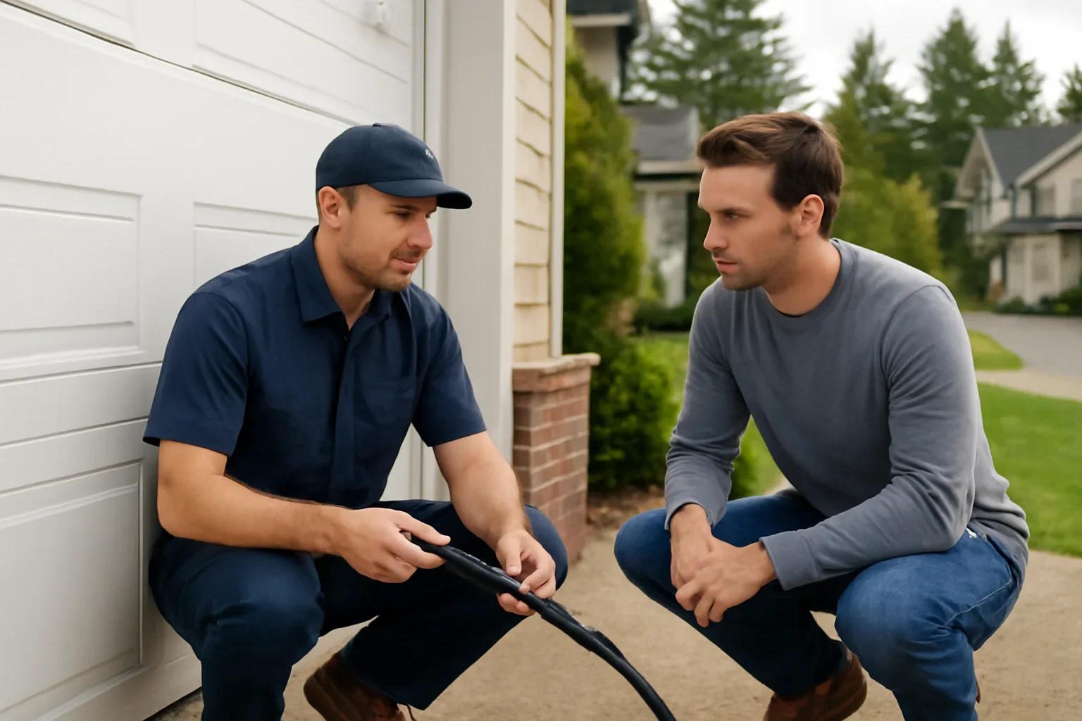Garage door weather seal replacement assessment at a Brookswood home