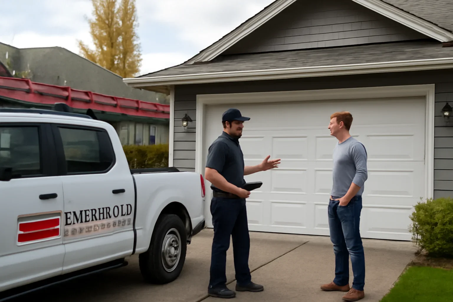 Emergency garage door repair assessment at a Fort Langley home