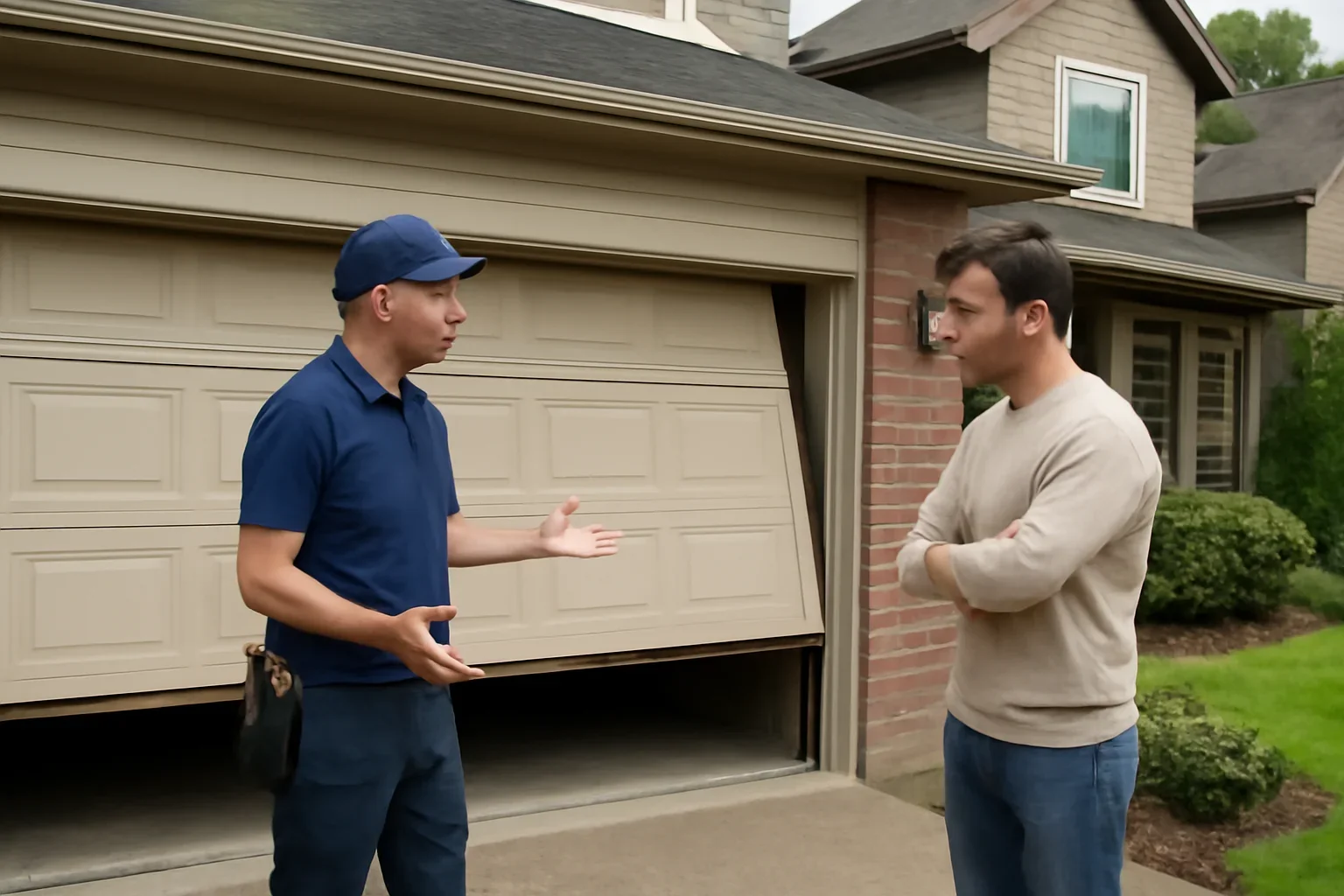 Garage door off-track repair for a residential property in Fort Langley