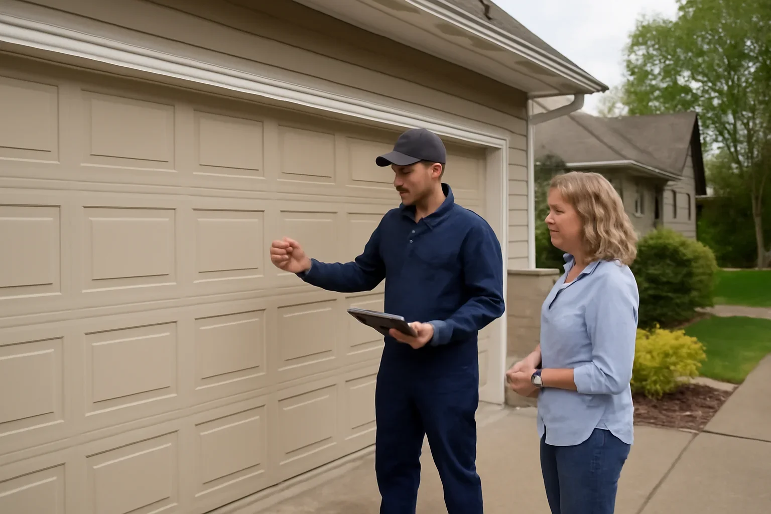 Garage door panel replacement assessment at a Fort Langley home