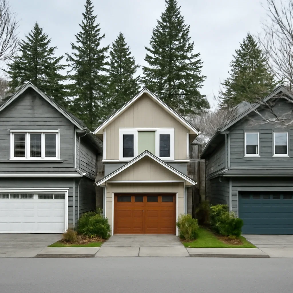Inspection of damaged garage door panels, decorative windows, hinges, rollers, tracks, and reinforcement in Fort Langley