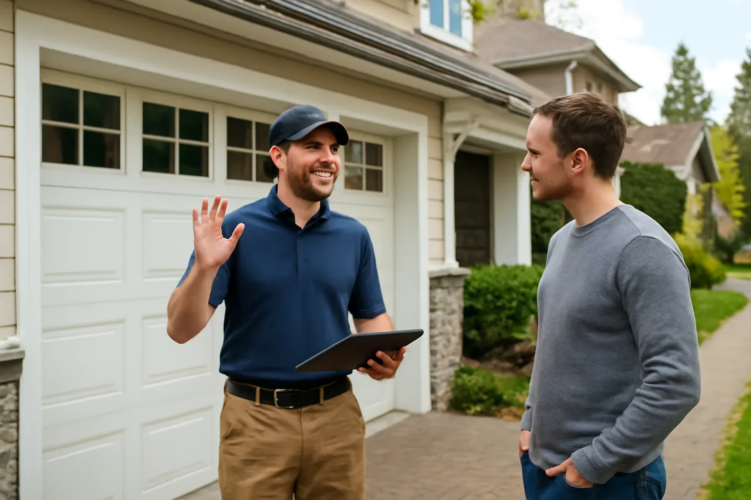 Residential garage door repair service at a Fort Langley home