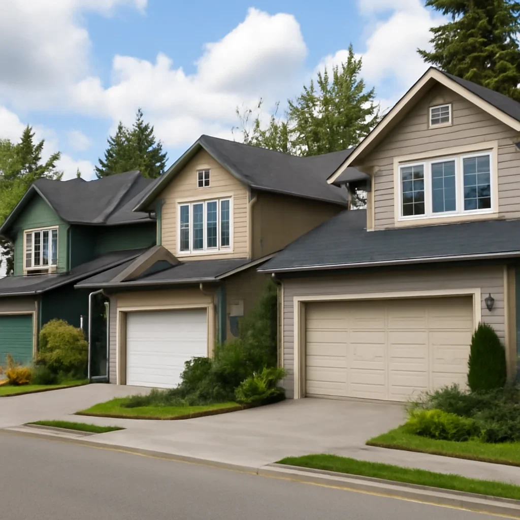 Garage door styles on residential properties in Fort Langley