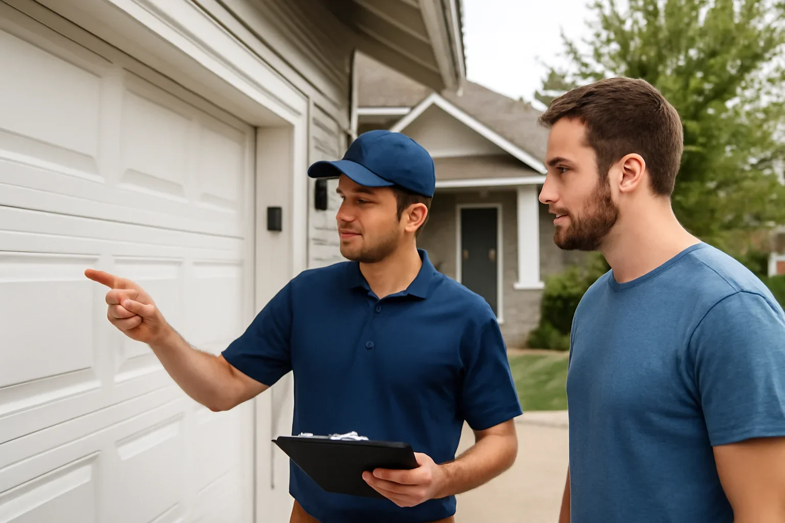 Garage door safety sensor repair at a residential property in Fort Langley