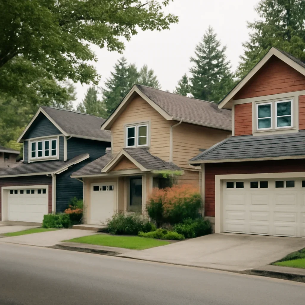 Garage doors on residential properties in Fort Langley, British Columbia