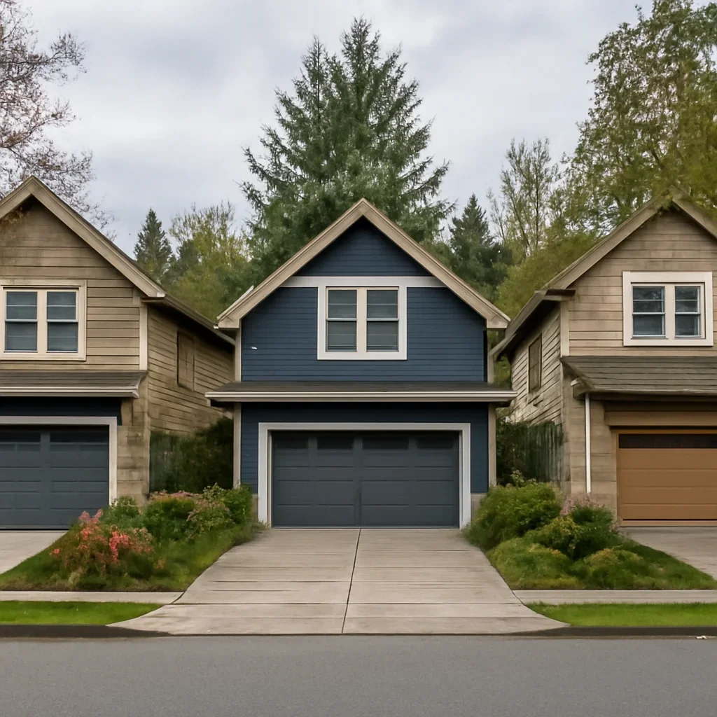 Residential garage doors on properties in Fort Langley, British Columbia