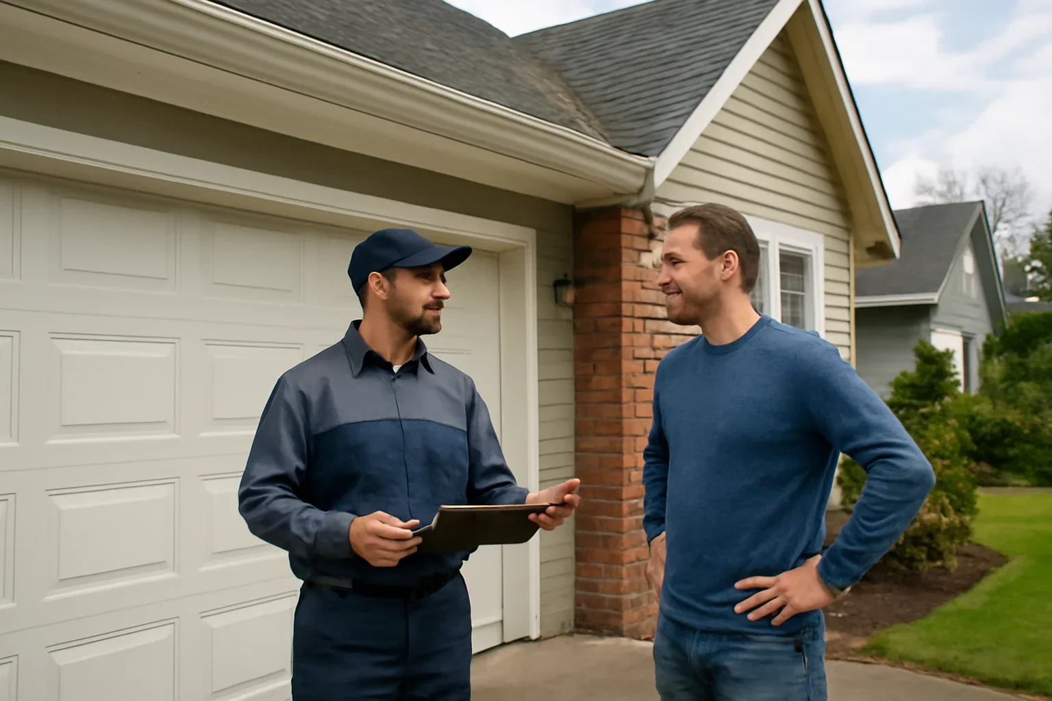 Technician providing same-day garage door repair at a Fort Langley home