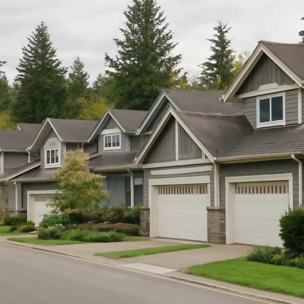 Garage doors and detached outbuildings at a Glen Valley property in Langley