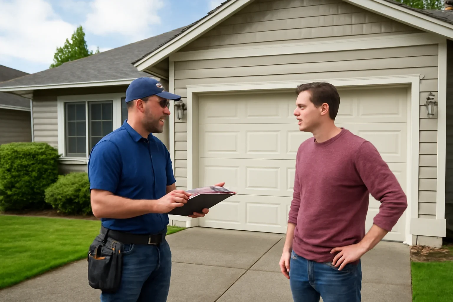 Garage door repair assessment at a residential property in Glen Valley, Langley