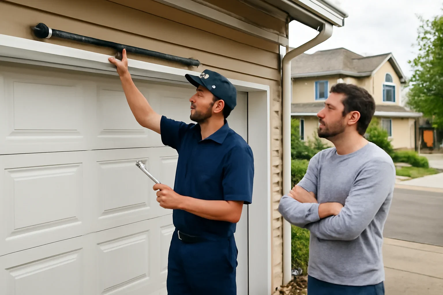 Garage door spring repair assessment at a residential property in Glen Valley, Langley