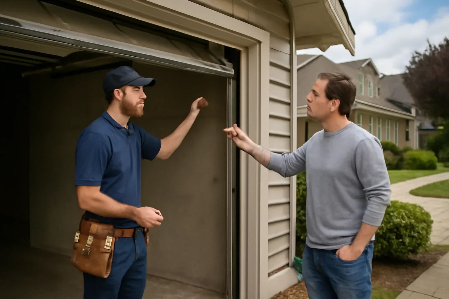 Garage door track repair assessment at a residential property in Glen Valley, Langley