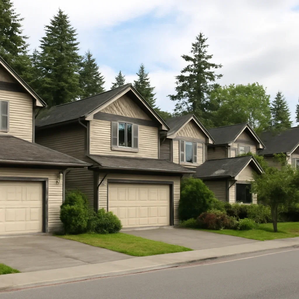 Garage doors on rural homes and detached buildings in Glen Valley