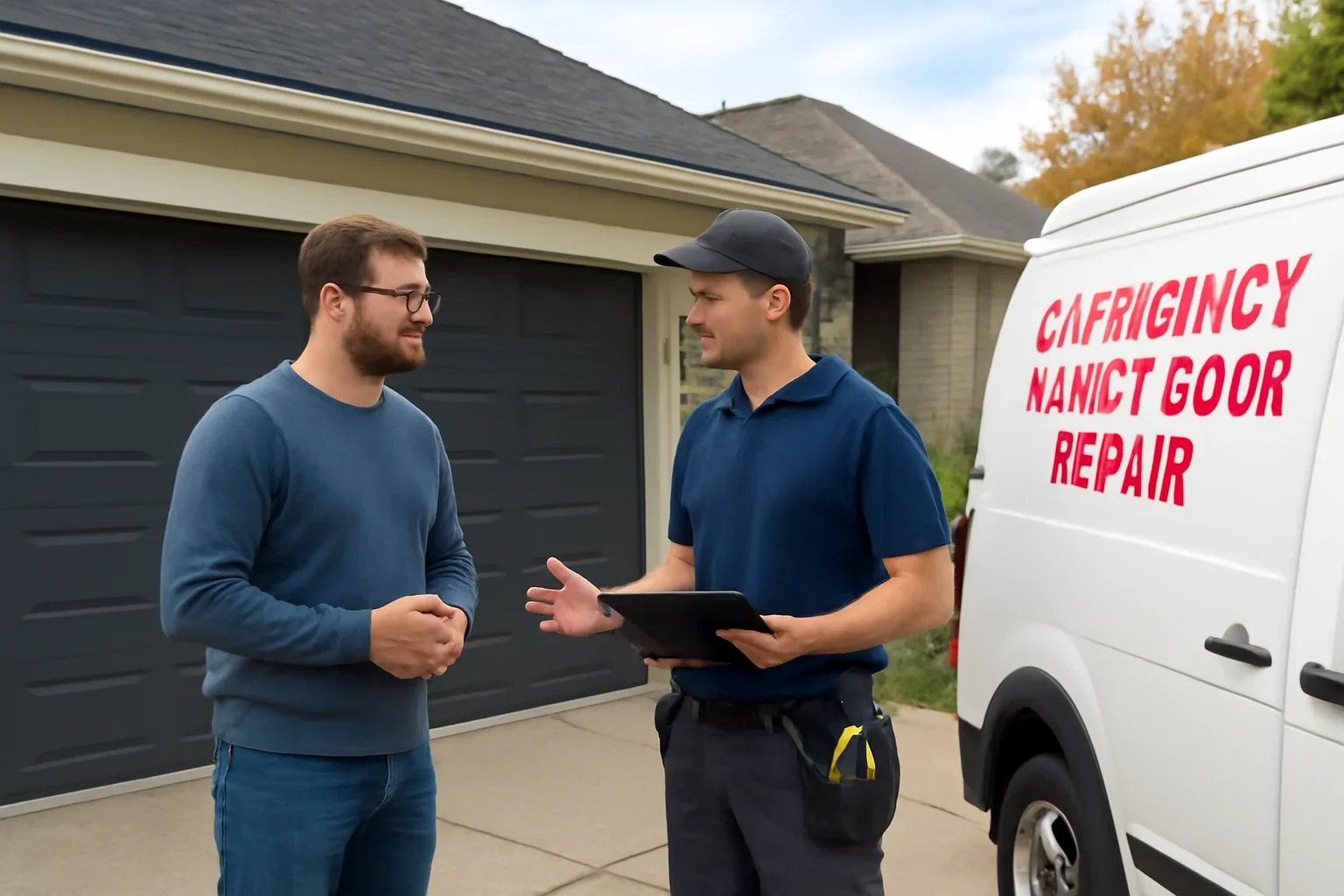 Emergency garage door repair at a residential property in Langley City