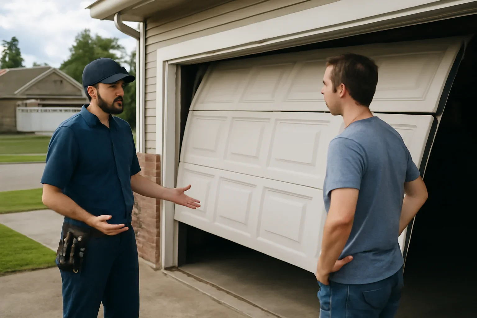 Garage door off-track repair at a residential property in Langley City