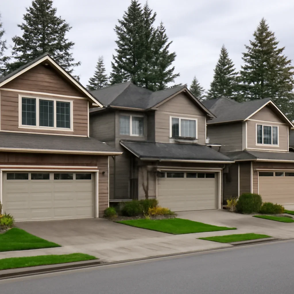 Residential garage doors on homes in Langley City, British Columbia