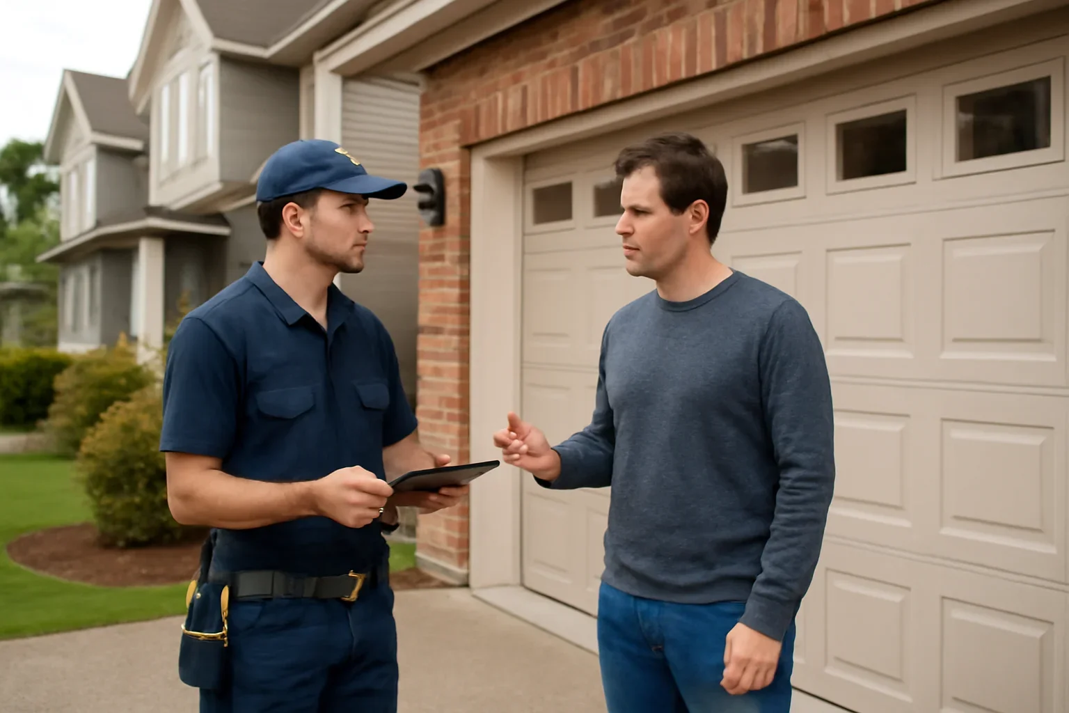 Garage door repair assessment at a residential property in Langley City