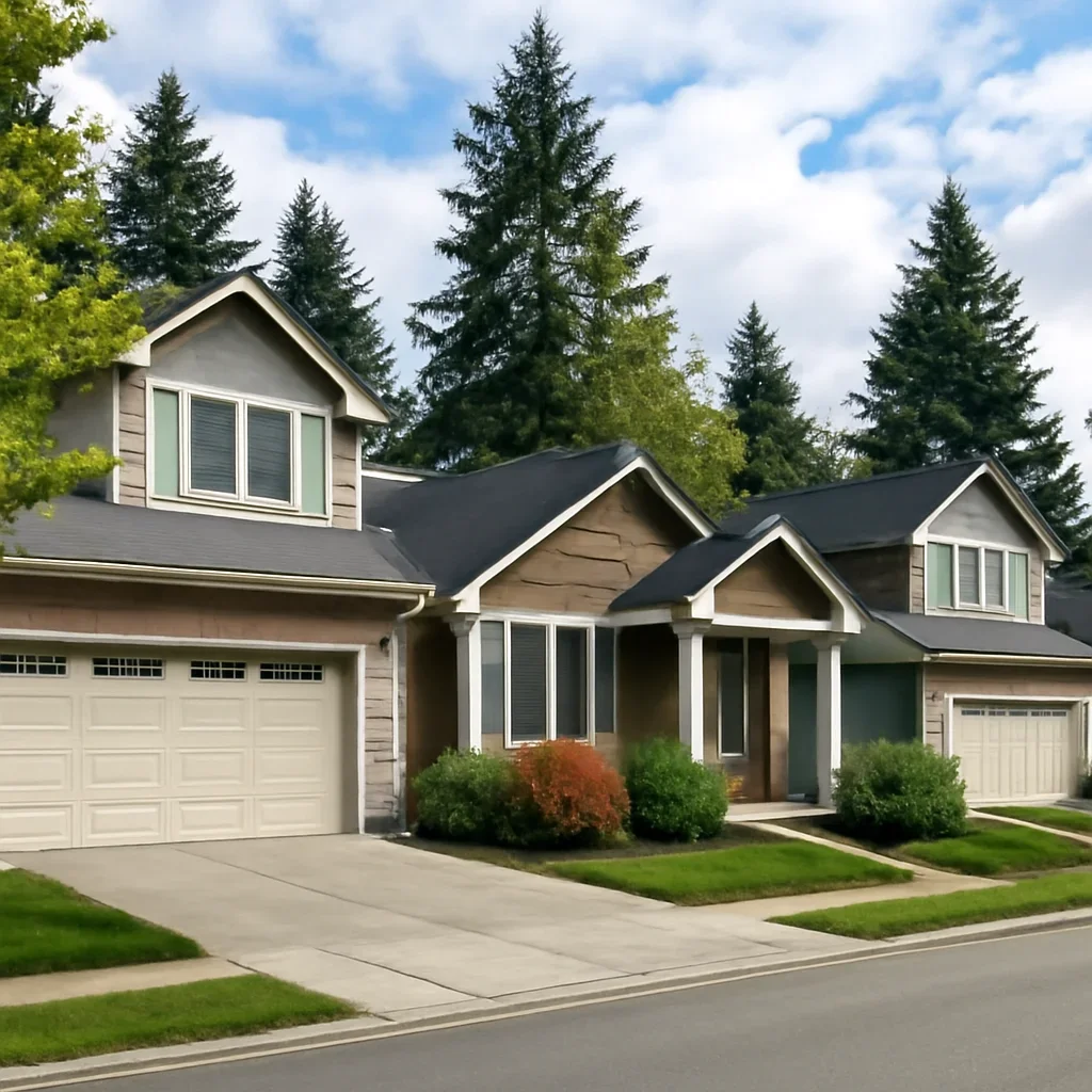 Residential garage doors on homes in Langley City, British Columbia