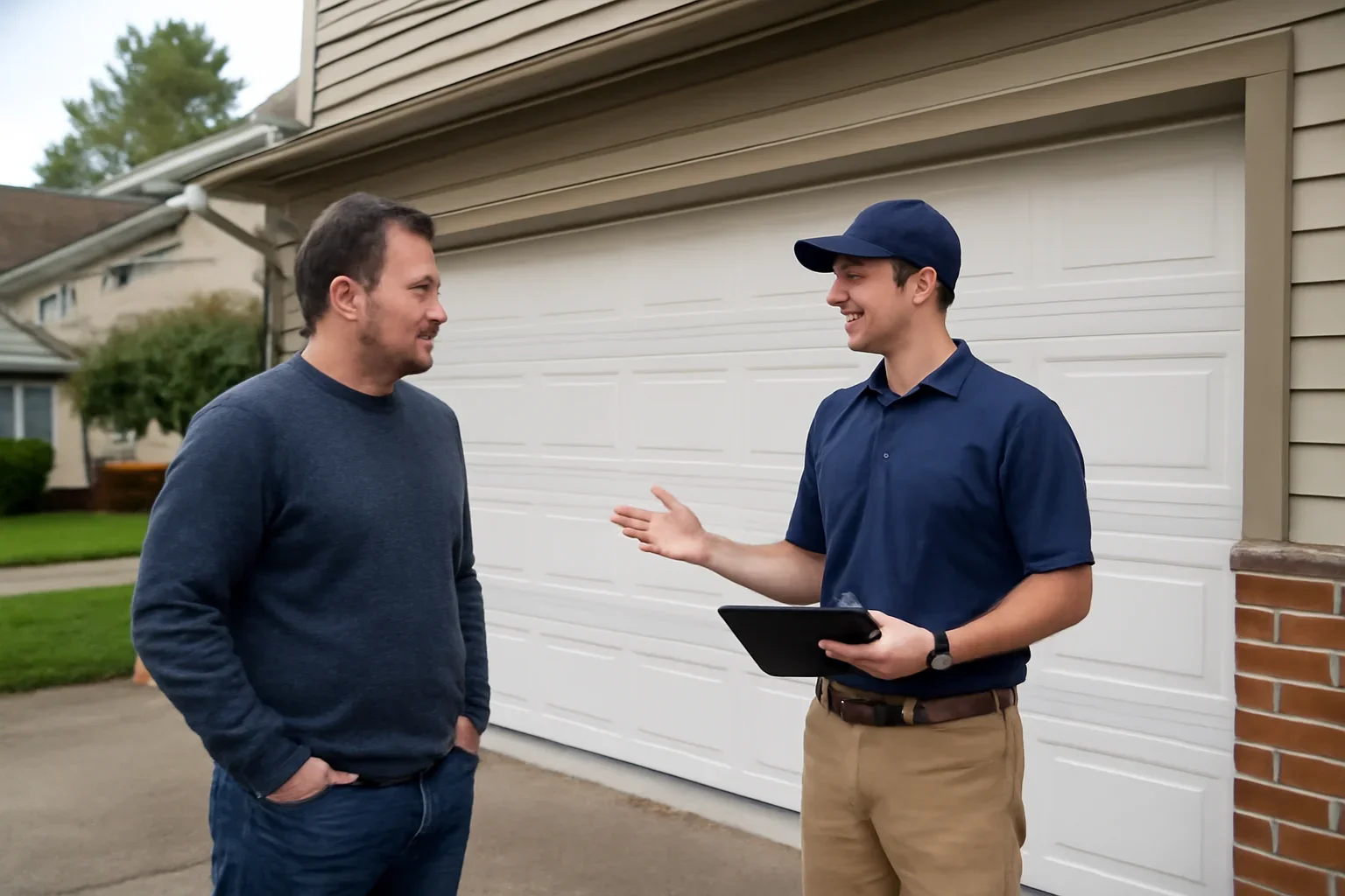 Garage door replacement consultation at a residential property in Langley City