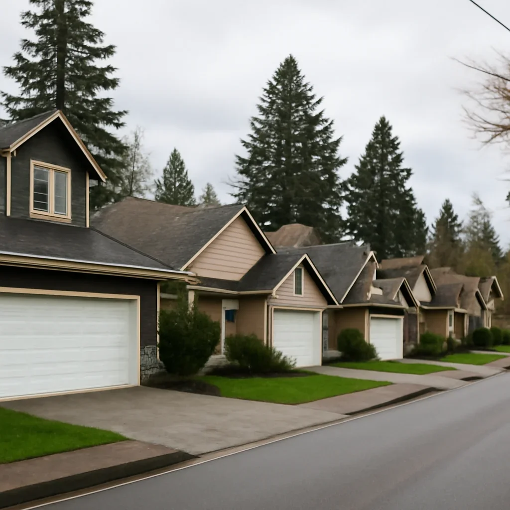 Residential garage doors on homes in Langley City, British Columbia