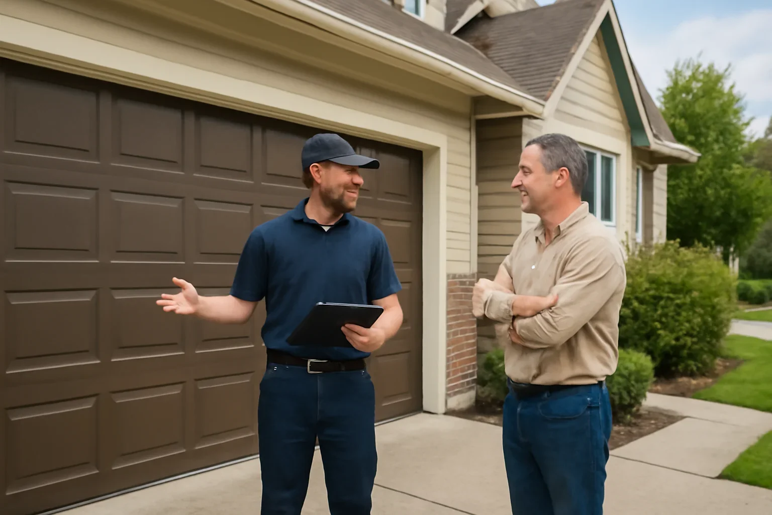 Residential garage door service at a home in Langley City, British Columbia