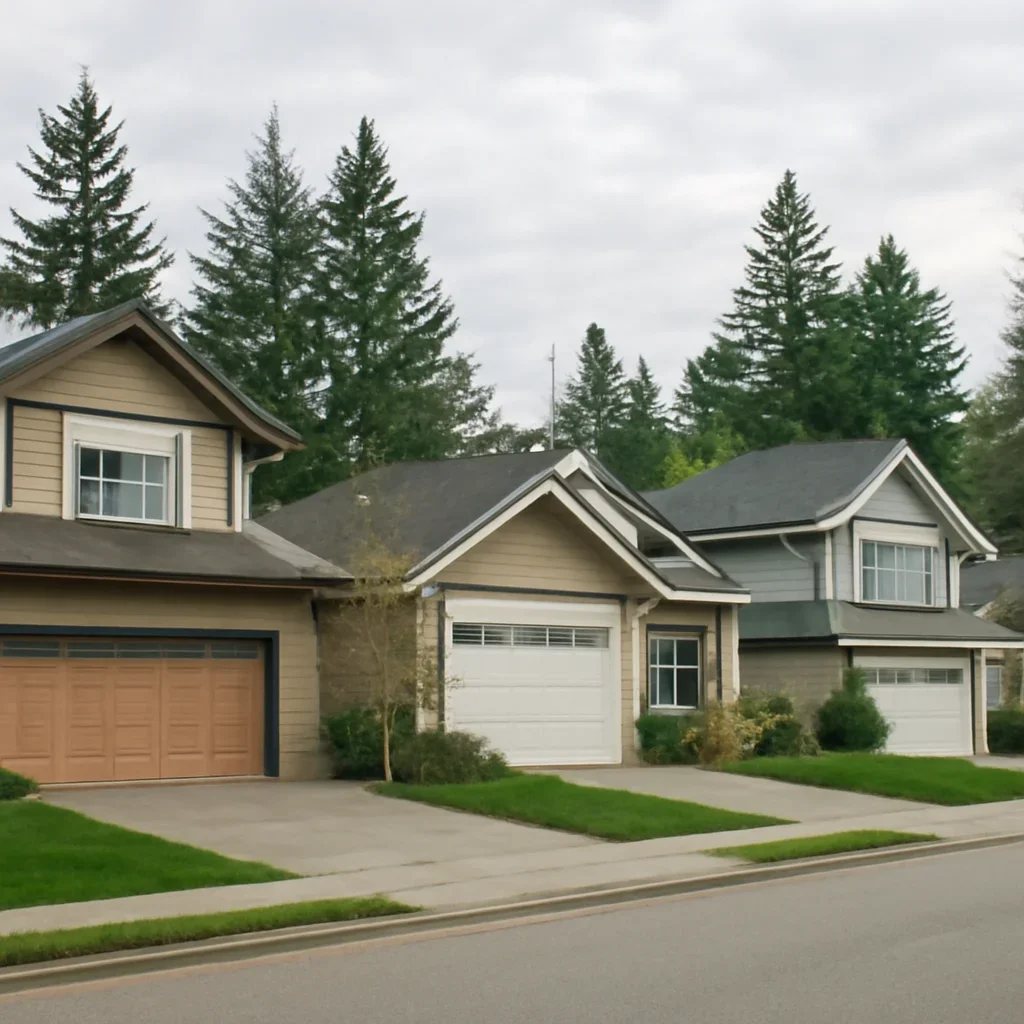Garage doors on homes and townhomes in Langley City