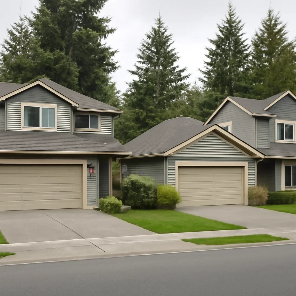 Garage doors on homes in Milner Langley