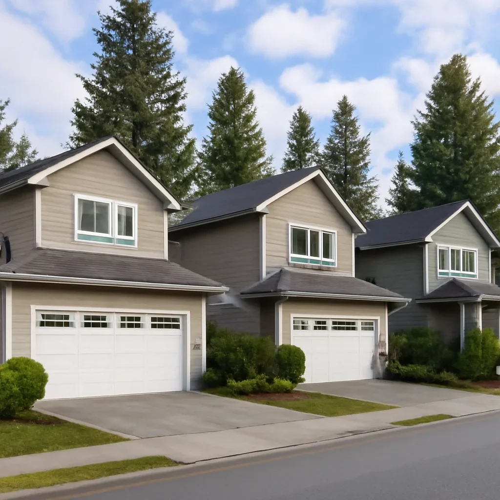 Garage doors on homes in Milner Langley with local garage door sensor repair context
