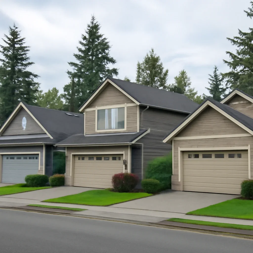 Garage doors on homes in Milner Langley with local garage door spring repair context