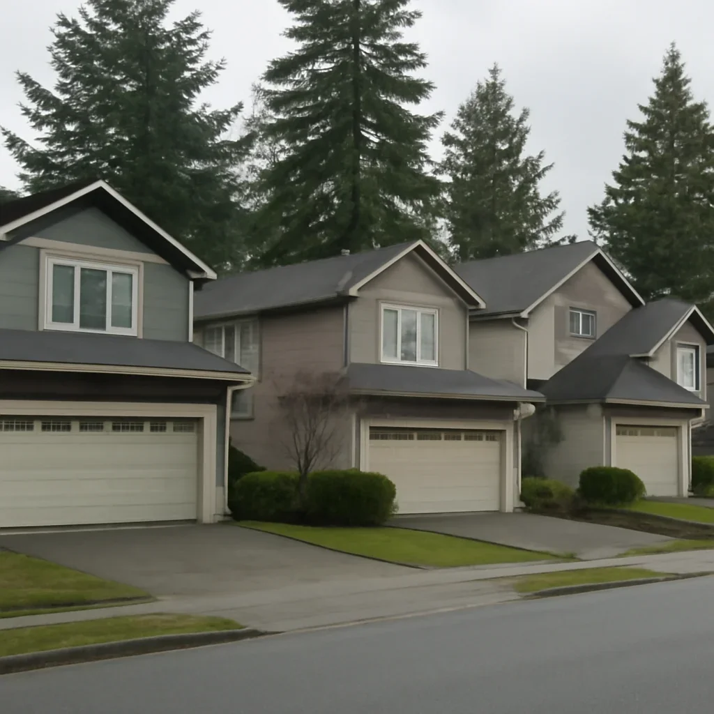 Garage doors on homes in Milner Langley with weather seal and local garage door service context