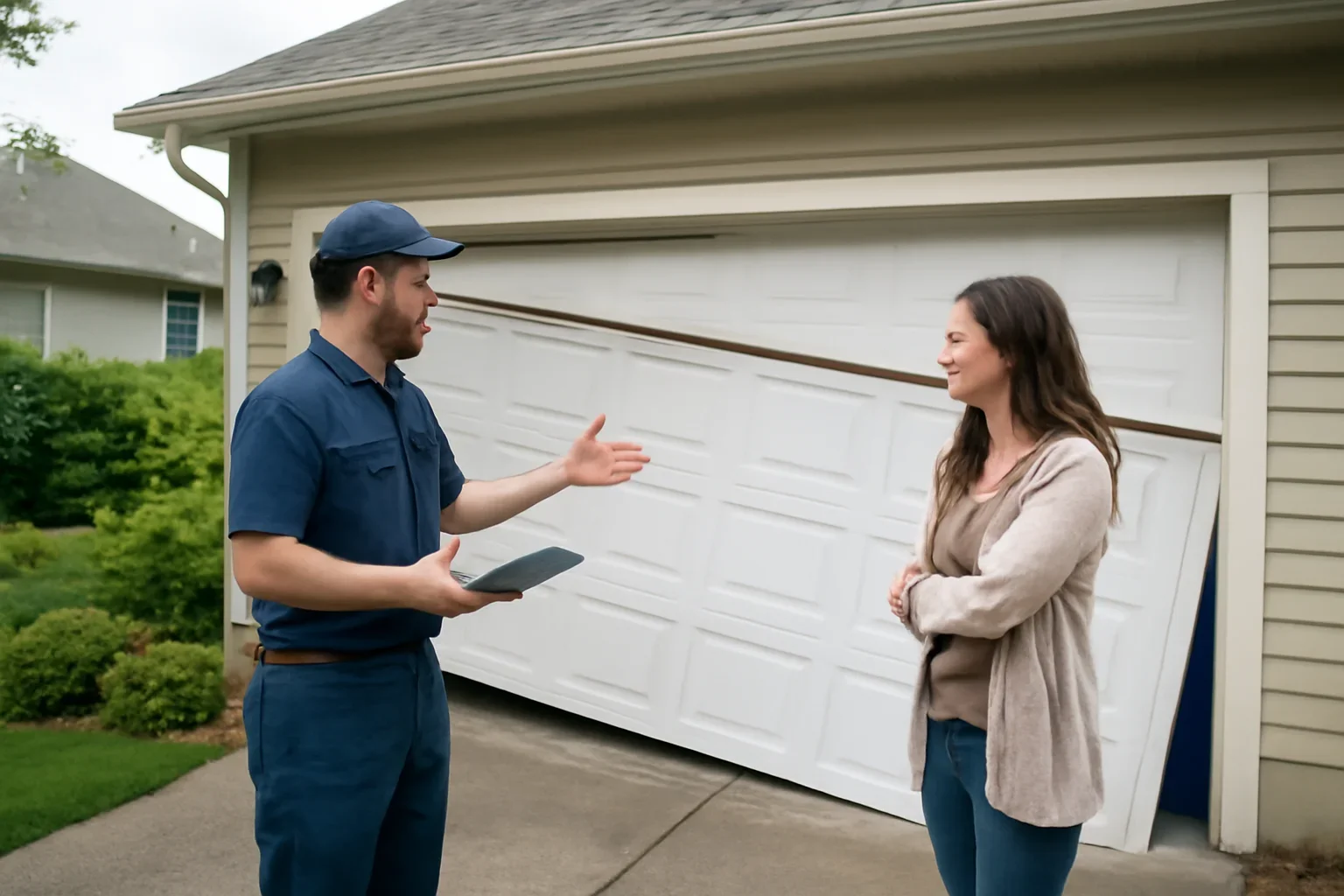 Garage door off-track repair service for a residential property in Salmon River