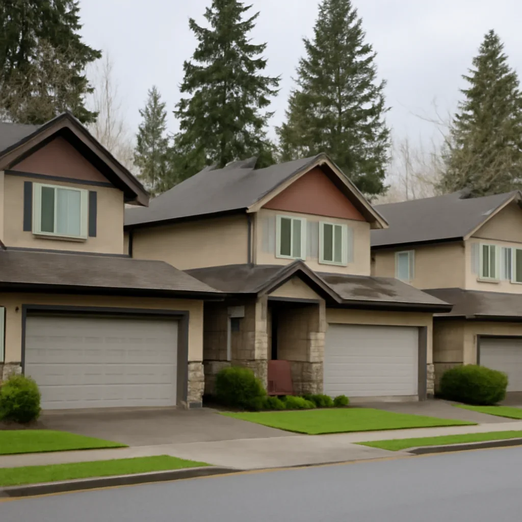 Garage doors on established residential homes in Walnut Grove, Langley