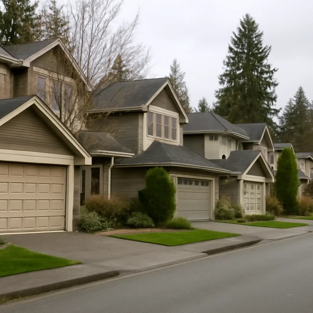 Garage doors on townhomes and detached homes in Willoughby, Langley