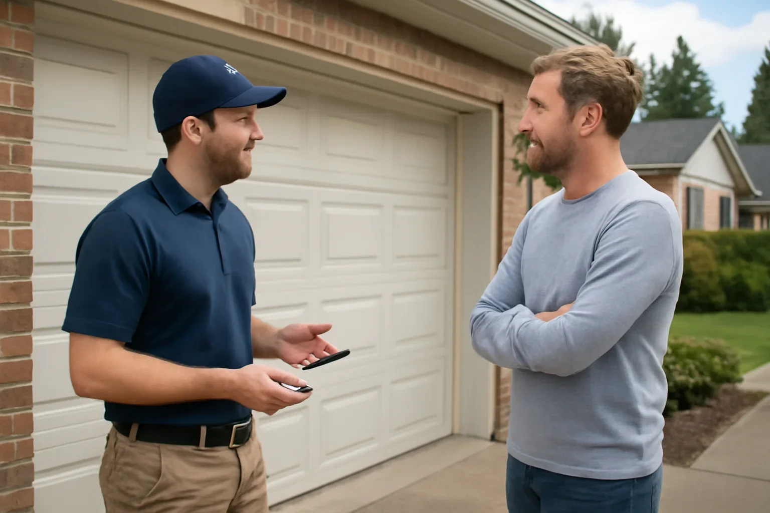 Garage door sensor repair assessment at a residential property in Willoughby, Langley