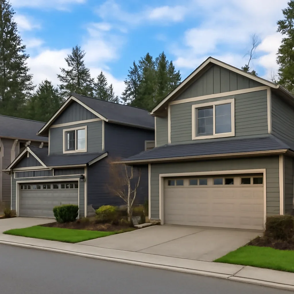 Attached residential garages on homes in Willoughby, Langley
