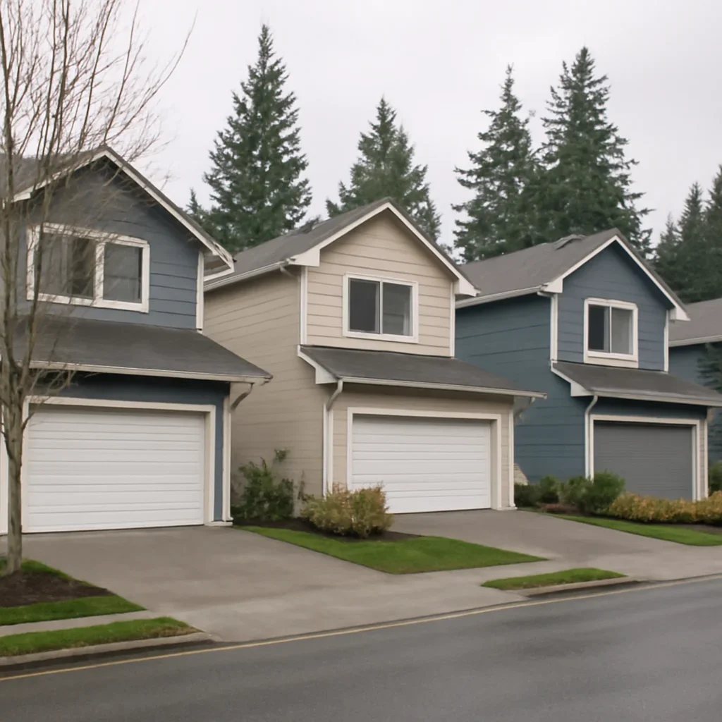 Garage doors on townhomes and residential properties in Willoughby, Langley