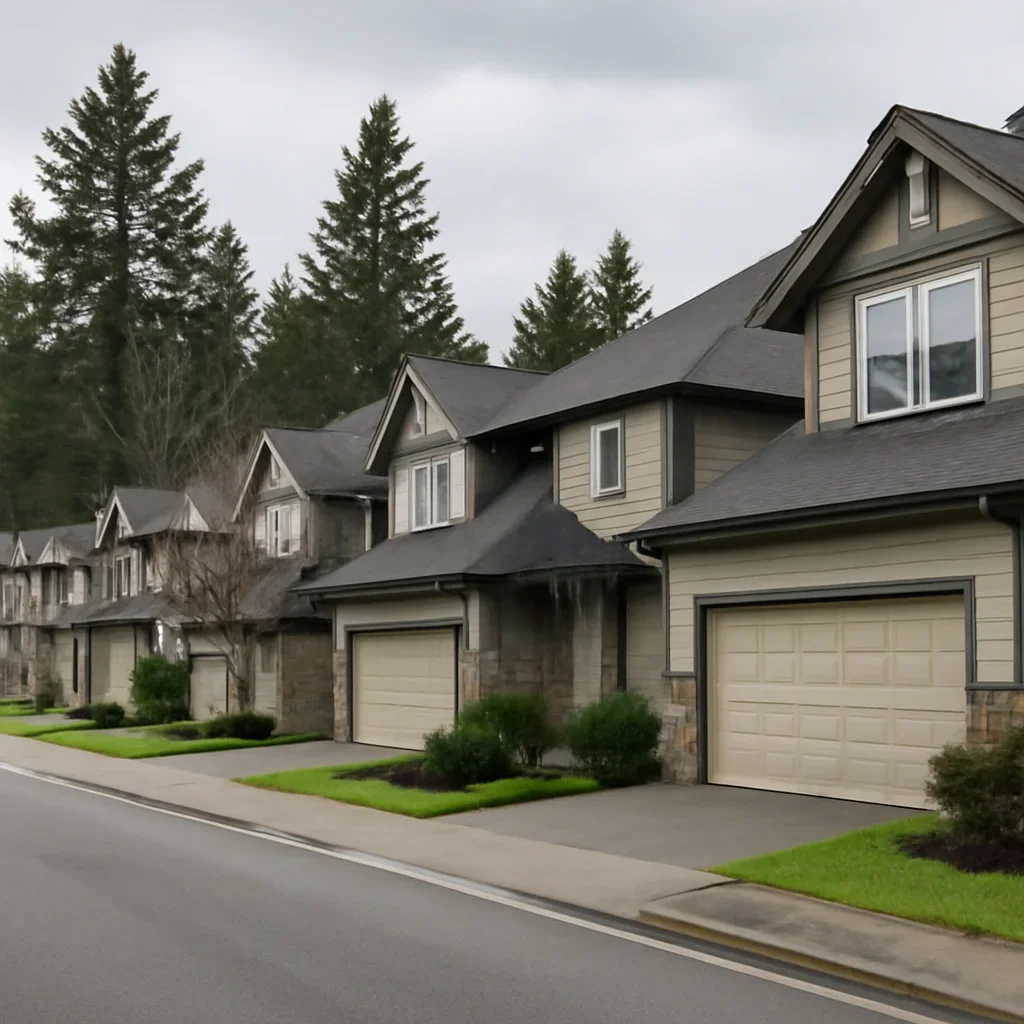 Residential garages and homes in the Willowbrook area of Langley